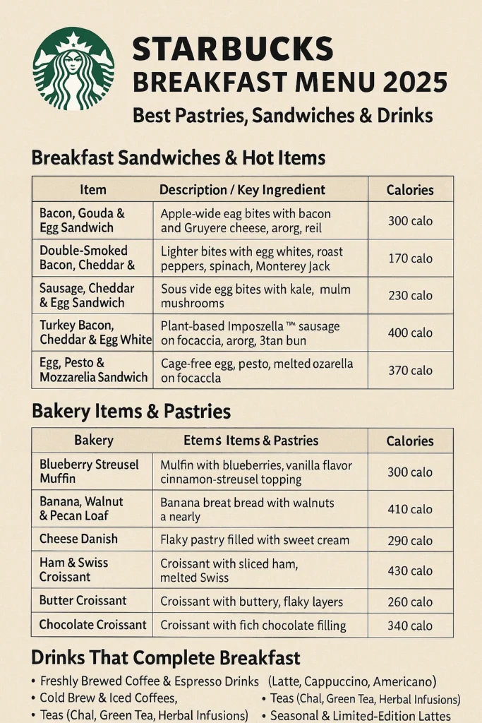 Starbucks Breakfast Sandwiches & Hot Items