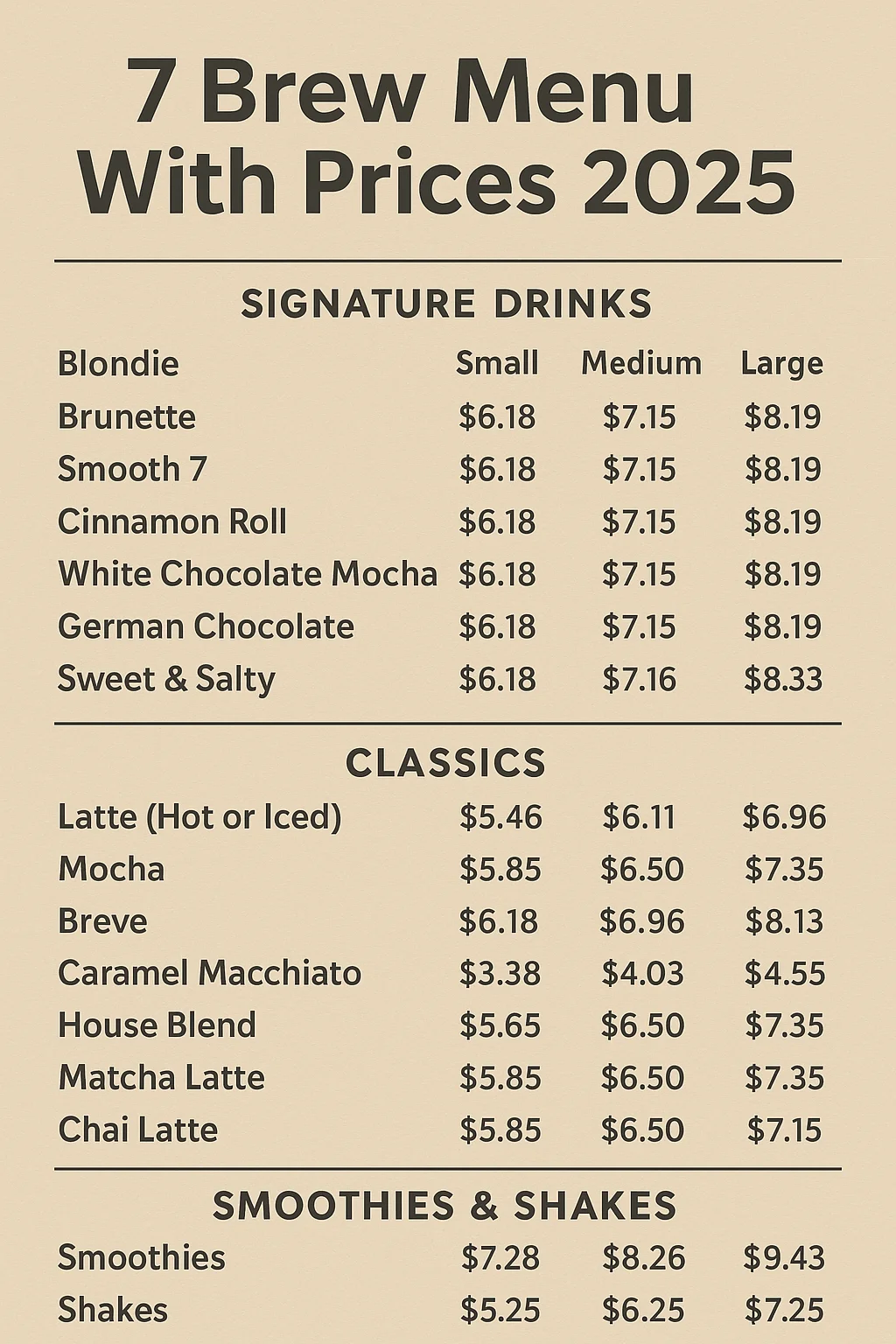 7 brew menu with prices